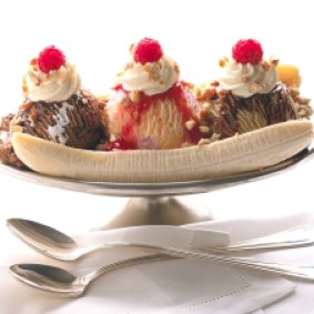 Spoons and Banana Split --- Image by © Royalty-Free/Corbis
